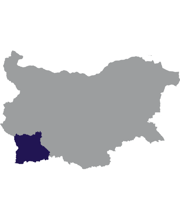 Landkaart Bulgarije grijs met oblast Blagoëvgrad donkerblauw op transparante achtergrond - 600 * 733 pixels